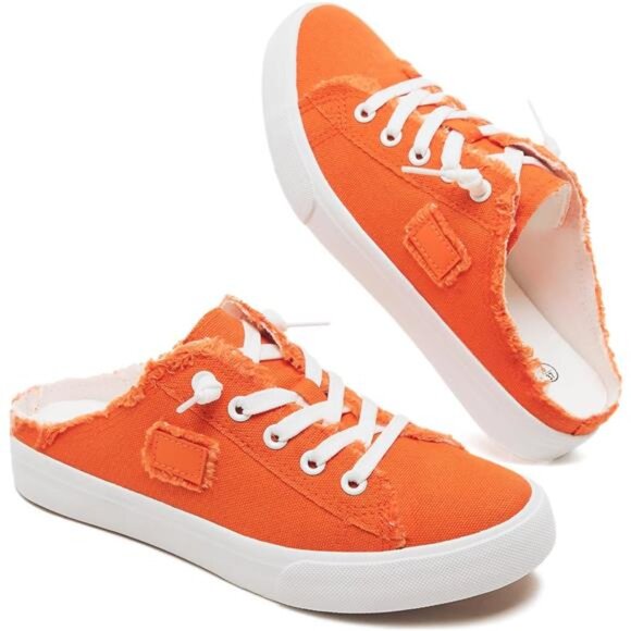 Women's Slip on Sneakers Canvas Slip Orange - Picture 1 of 6